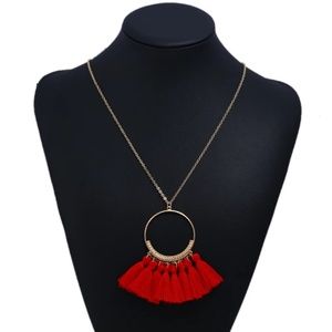 Red Tassel Earring and Necklace set